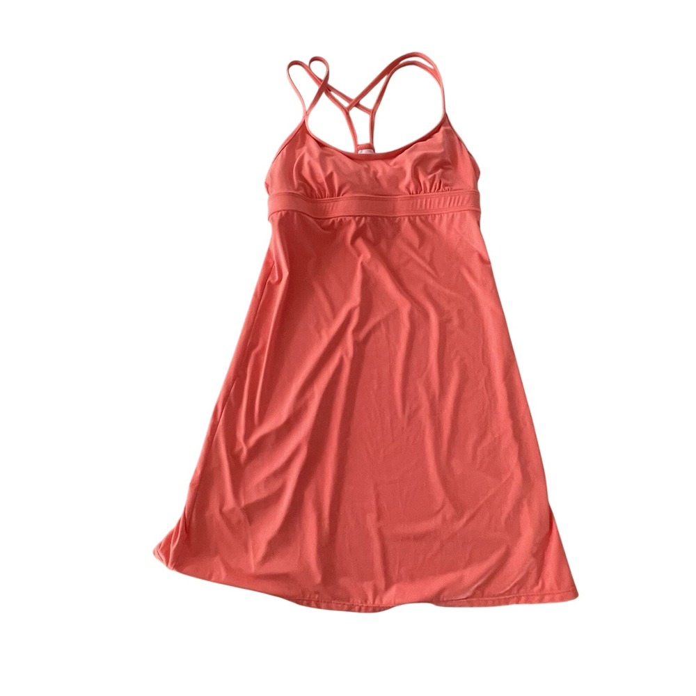 Athleta‎ Women Coral Pink Exercise Dress Built-in Shelf Bra Strappy Back Size S